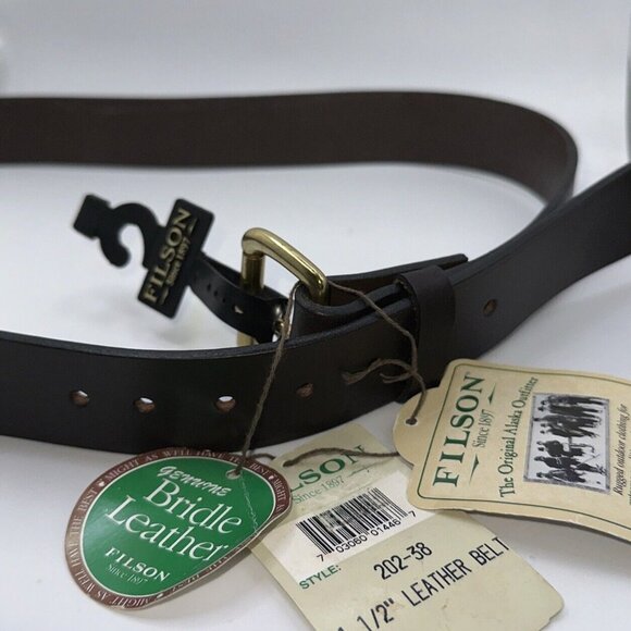 C.C. Filson Co. Bridle Brown Leather Brass Buckle 1-1 1/2" Belt - 38 with Tags - Picture 1 of 13
